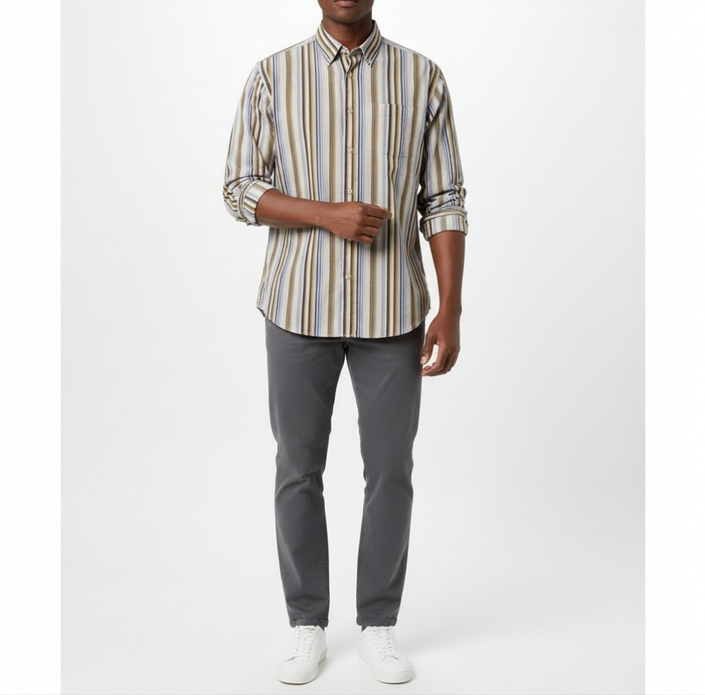 Banana Republic Men's L Striped Long Sleeve Button-Up Shirt Multicolor Cotton